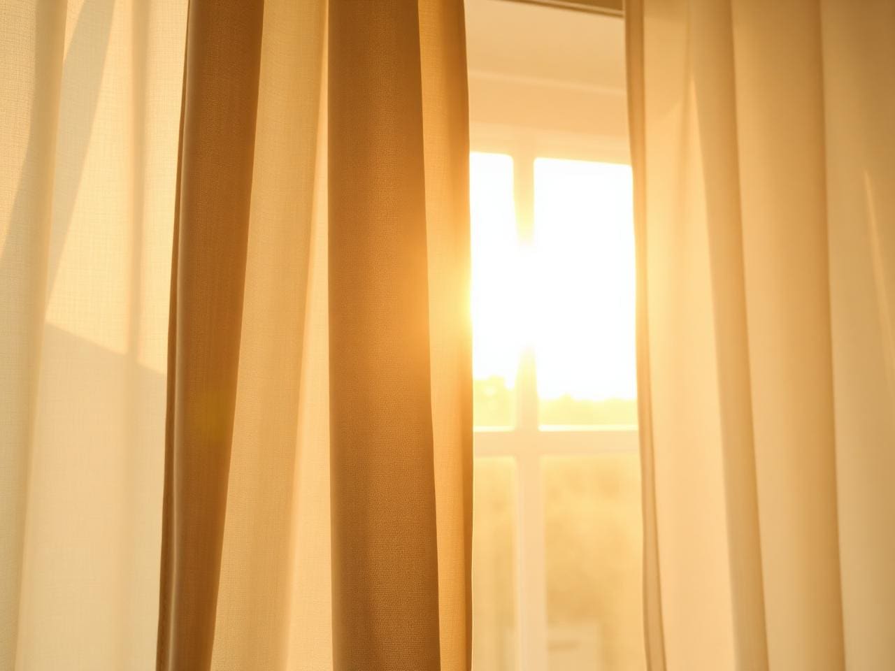 Linen curtain in golden hour light